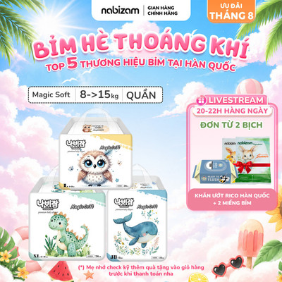 Combo 3 Bỉm Quần NABIZAM Magic Soft Co Dãn Mềm Mại, Thấm Hút Chống Tràn Tối Đa Size L30/XL26/XXL22 Cho Bé 8-20kg