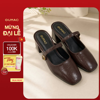 Giày Sục Nữ GUMAC Mũi Vuông Đế 5cm Quai Ngang Đính Hoa Kim Loại Lót Đệm Êm Chân Thanh Lịch GG07013