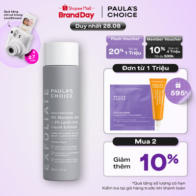 Dung dịch loại bỏ tế bào chết Paula's Choice 8% AHA (6% Mandelic Acid+ 2% Lactic Acid) Liquid Exfoliant 88ml - 1470