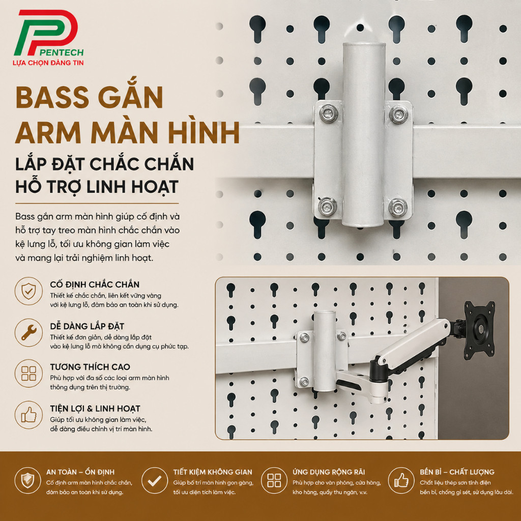Thanh đỡ màn hình, Bass gắn arm màn hình máy tính vừa bass ARM phi 27, 30, 32, 34