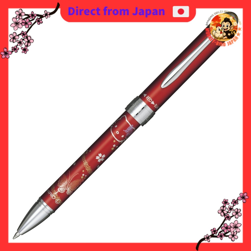 Sailor Fountain Pen Multifunction Pen, 2 Colors + Mechanical Pencil, Elegant Maki-e Hello Kitty Red 