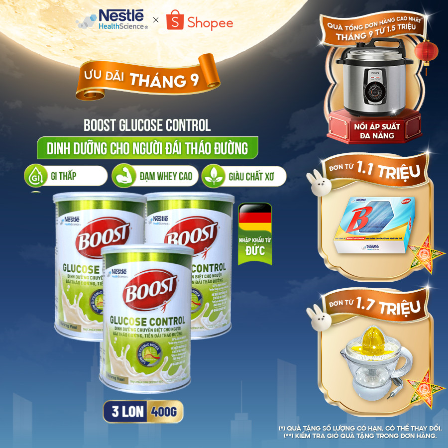 Bộ 3 Sữa Bột NESTLÉ BOOST GLUCOSE CONTROL Đức Bổ Sung Dinh Dưỡng Người Tiểu Đường 400G