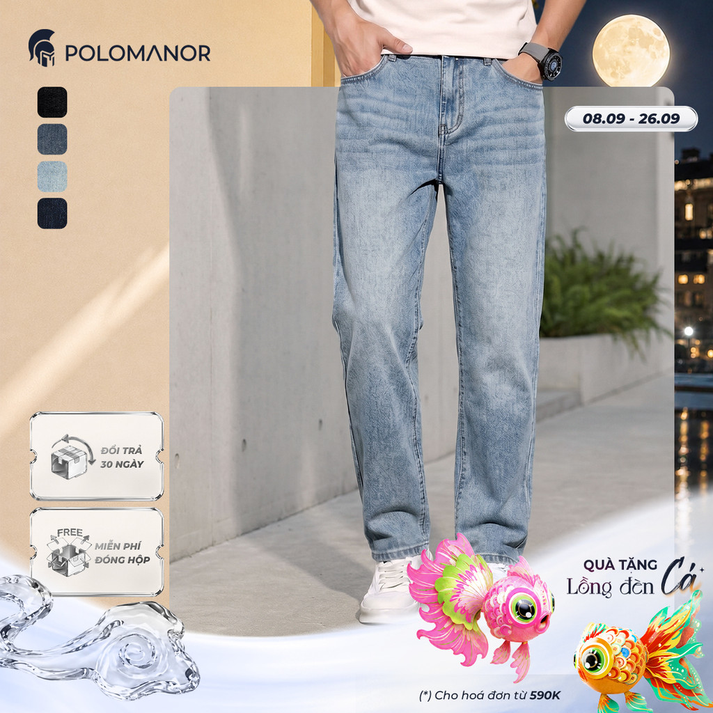 [DEAL LỄ 2/9] [BEST SELLER] Quần jean nam ống rộng POLOMANOR, BST THE REAL JEANS, form Straight thoả