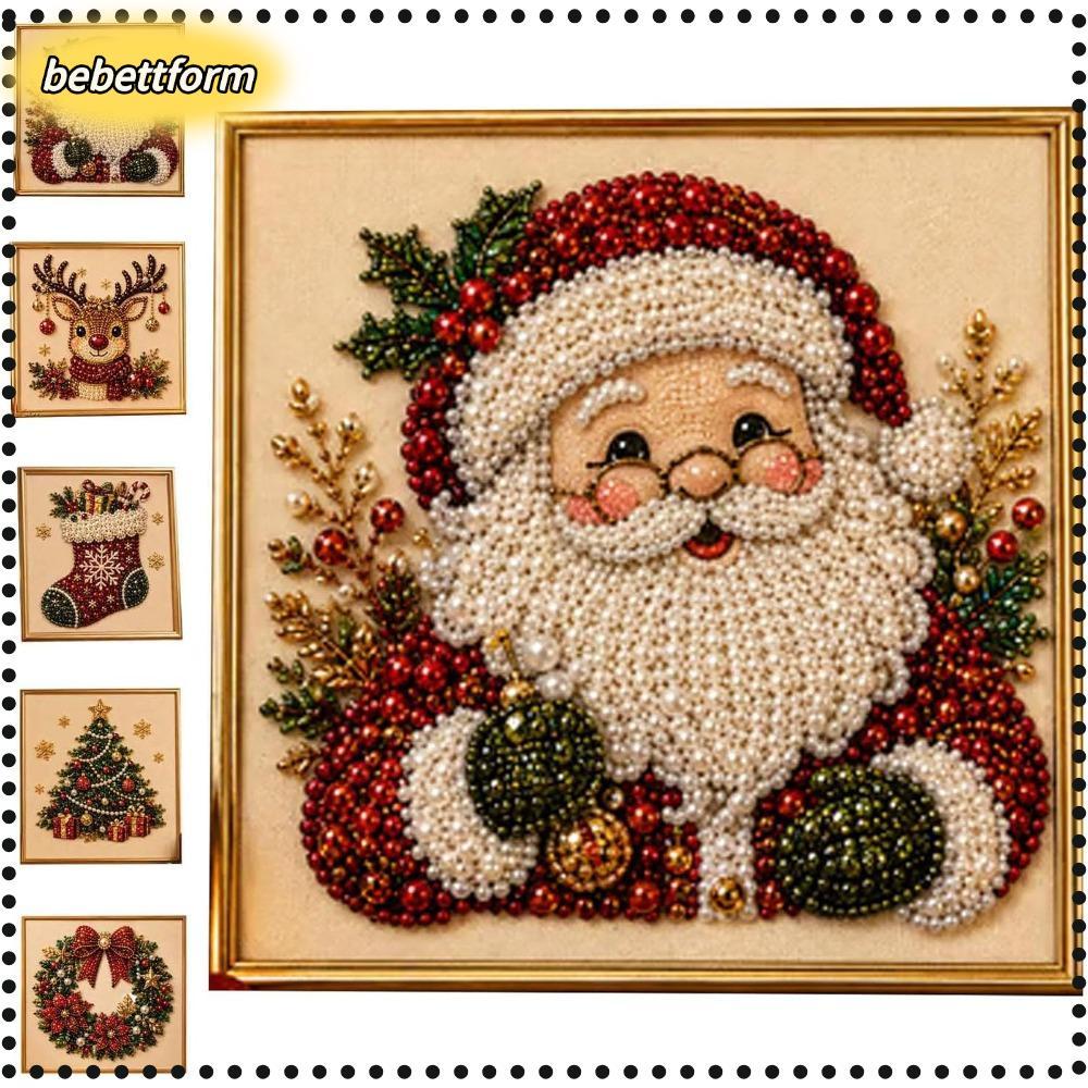 BEBETTKISS DIY Christmas Pearl Diamond Painting Art Kit, Wooden Frame Christmas Stockings Christmas 