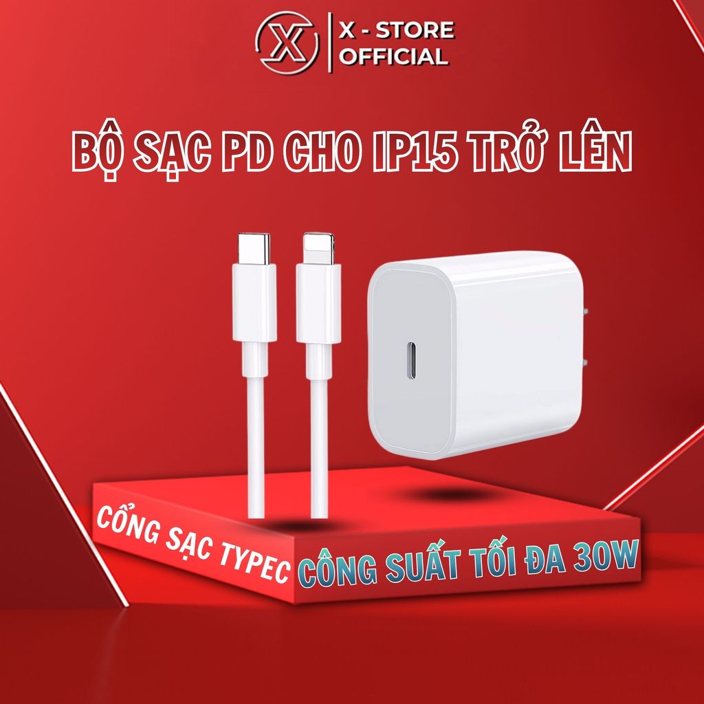 Bộ sạc nhanh 30W Type C, Củ cáp sạc 30W Type C ổn định, Sạc nhanh iPhone 15 trở lên - CB-IPCT-30W