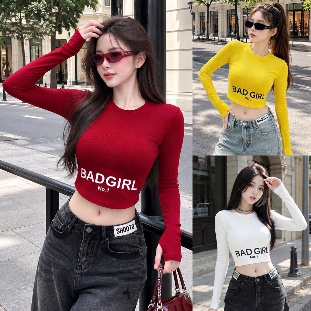 Áo thun tay dài cổ tròn thu đông chất thun tăm in chữ thời trang HP BAD - Fashion saigon