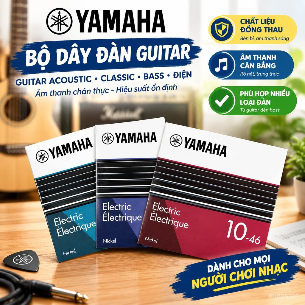 Bộ dây đàn guitar Yamaha dây đồng, dùng cho guitar mộc, guitar điện, bass, âm chuẩn, bền