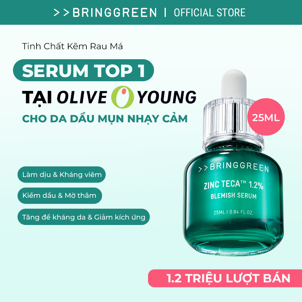[Bring Green Chính hãng] Tinh chất Giảm mụn Kẽm Rau Má Bring Green ZINC TECA Blemish Serum dành cho 