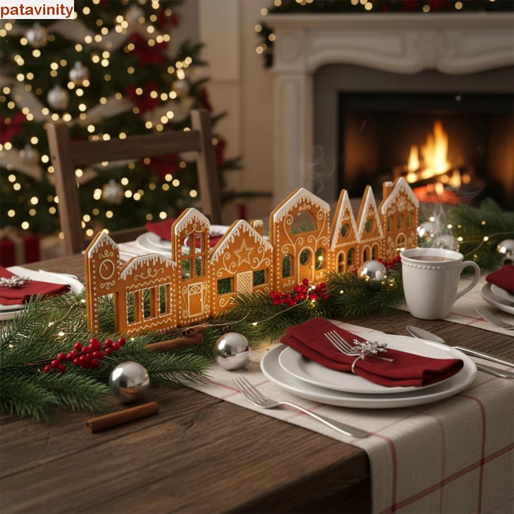 PATAVINITY Gingerbread House Set Trang trí bàn làm việc, với dây đèn gấp Giáng sinh Gingerbread Hous