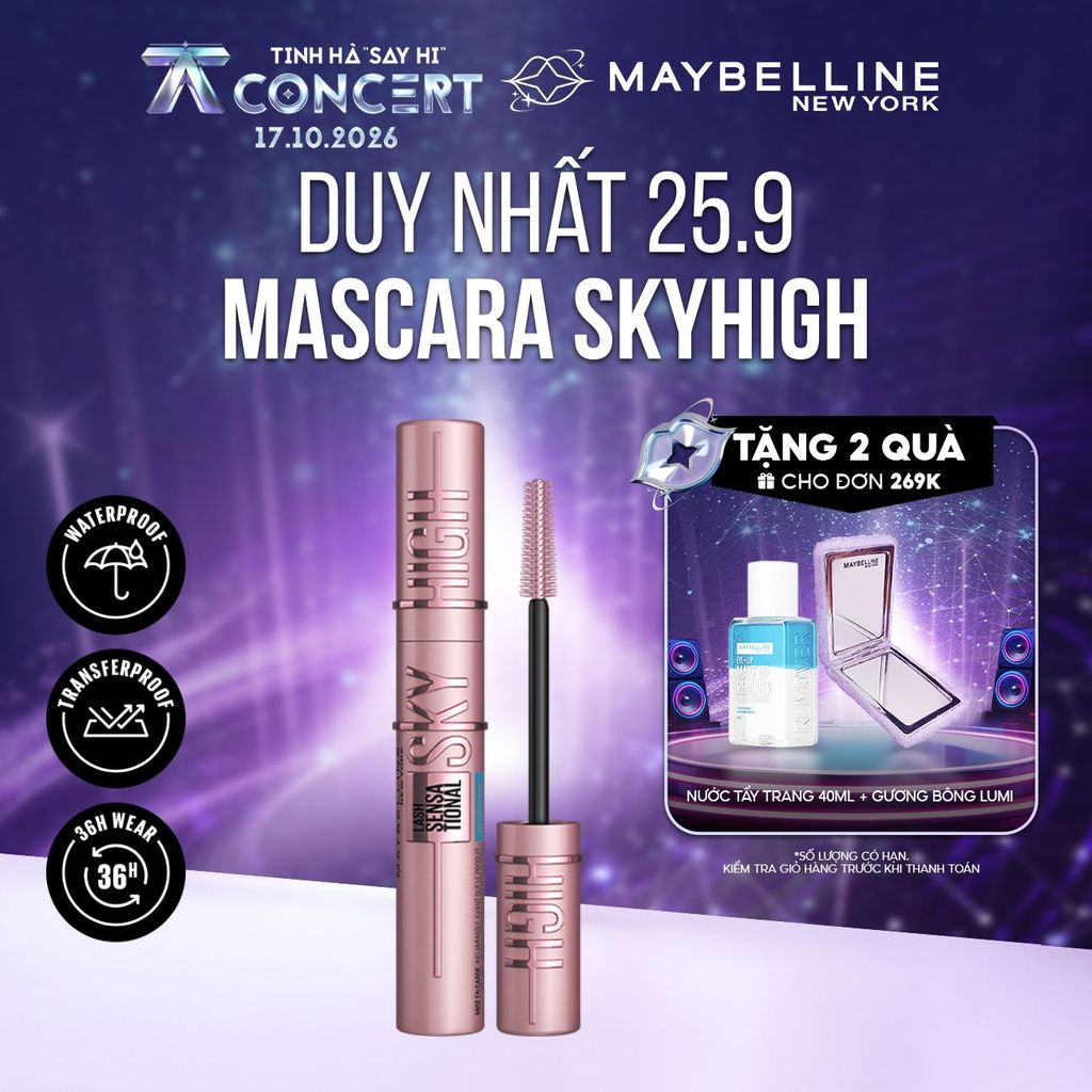 [MỚI] Mascara Sky High Chuốt Mi Tơi Dài Mi Lash Sensational Maybelline New York Waterproof 6ml