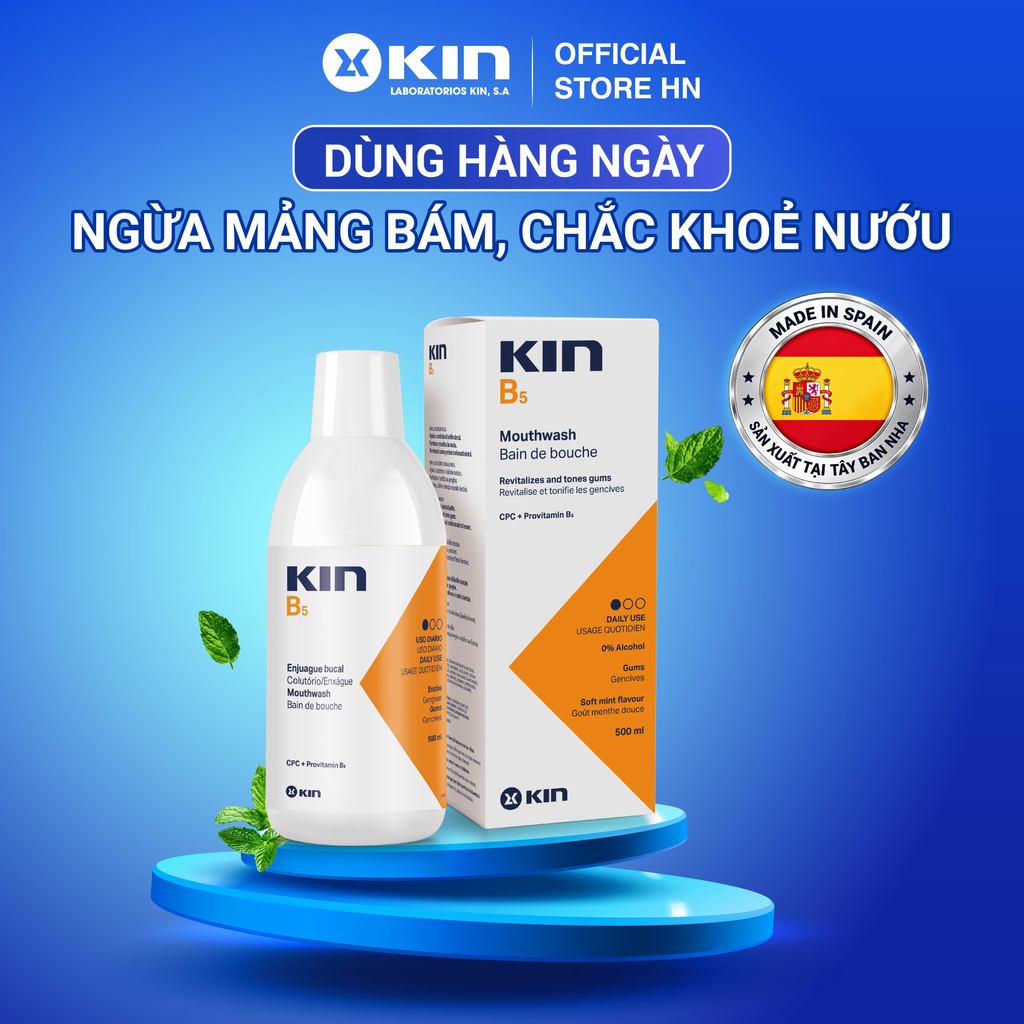 Nước Súc Miệng Kin B5 Sạch Mảng Bám, Ngừa Tụt Lợi, Dùng Hàng Ngày, Chai 500ml