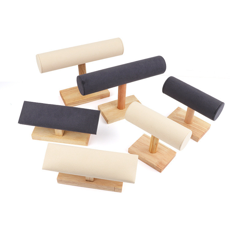 Hot Sale#Natural Wood Bracelet Stand Solid Wood Single Layer Bracelet Display Stand Velvet Cloth Wat