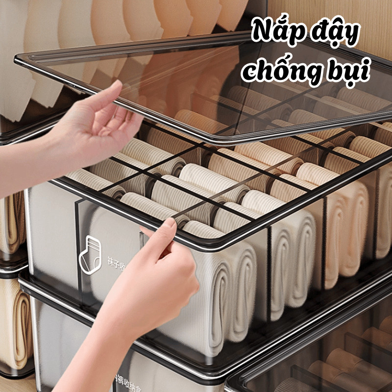 Hộp đựng đồ lót tất vớ trong suốt  chia ngăn TOAM có nắp đậy chống bụi sắp xếp gọn | BigBuy360 - bigbuy360.vn