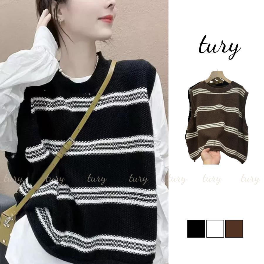 Áo Len Gile Unisex Nam Nữ - Tury - Áo Gile Len Cổ Tròn Kẻ Ngang Ám Áp Mùa Thu Đông - TA096