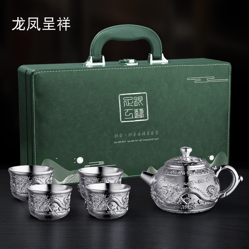 999 Bộ Trà Bạc Quà Tặng Sáng Tạo Nhà Sử Dụng Hàng Ngày 999 Bạc Trà Bạc Rồng Phượng Bộ Trà