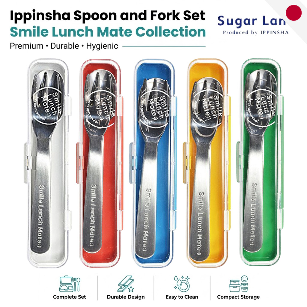 Ippinsha Cutlery Spoon Fork Set with Case - Sugar Land Smile Lunch Mate Collection Japan