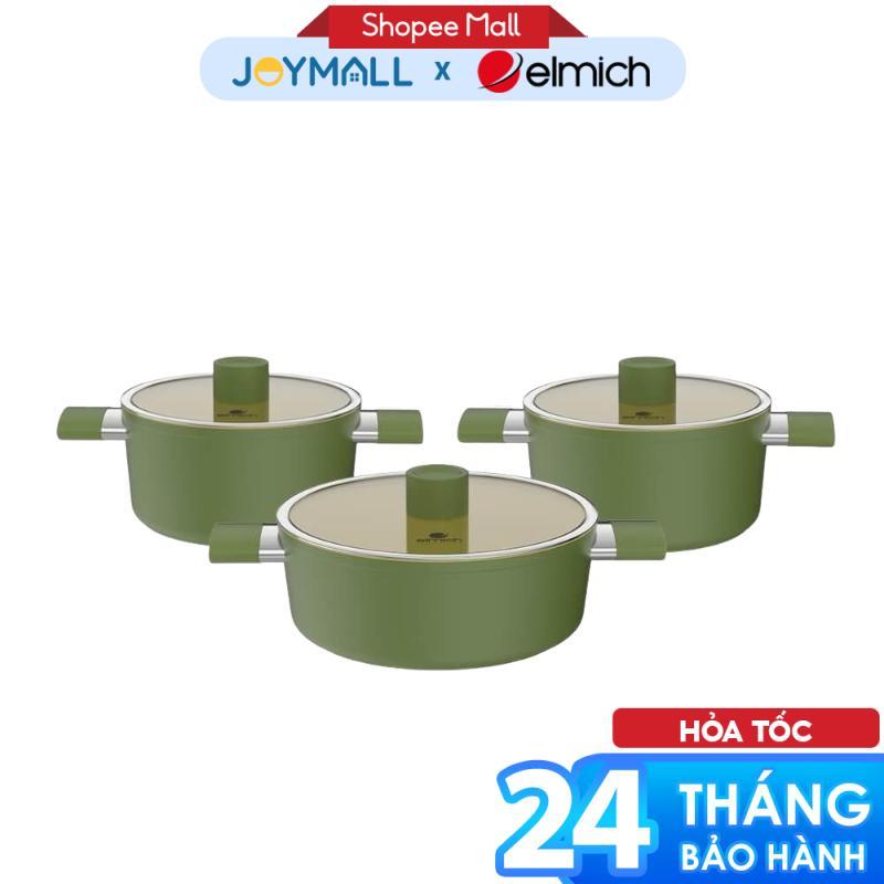 Bộ nồi phủ sứ an toàn Elmich Olive Classic EL-5233OV03 size 18,20,24cm, Hàng chính hãng - JoyMall