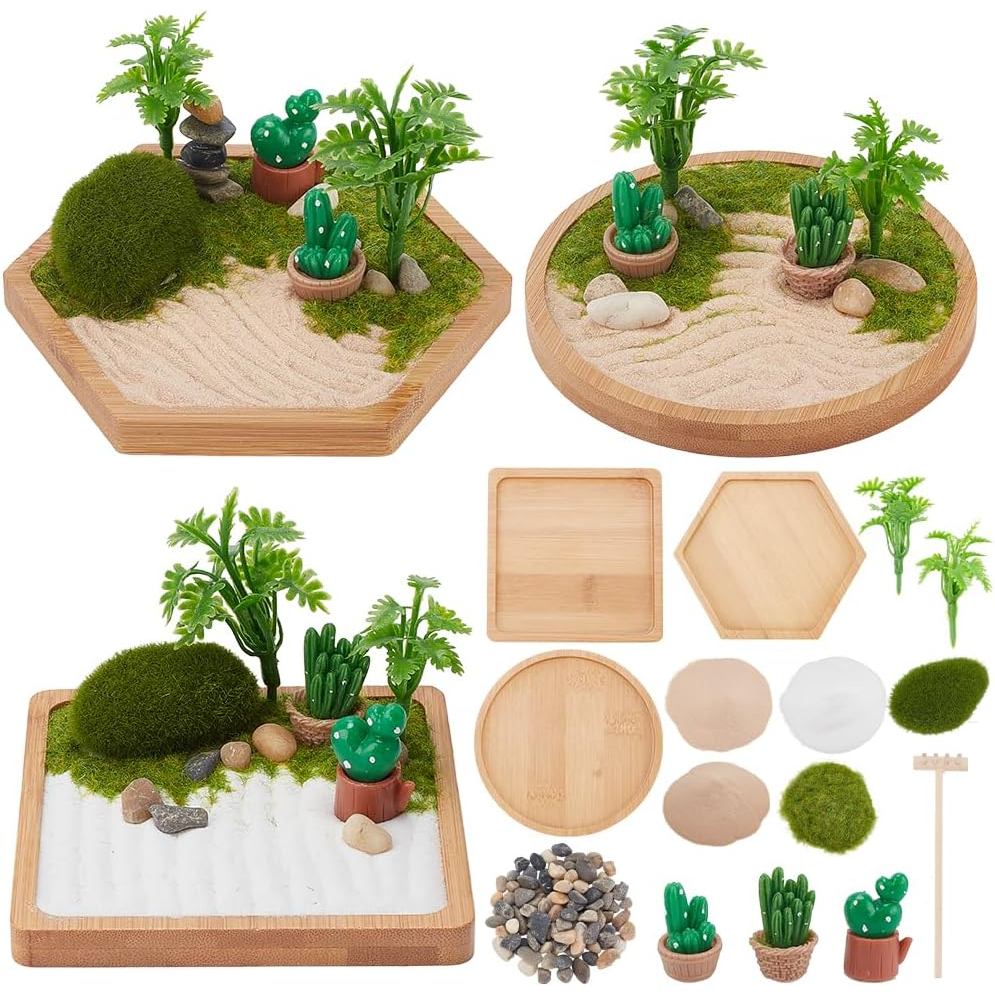 WEBEEDY 3 Bộ Desert Zen Garden Kit Nhật Bản Mini Zen Garden Sand Tray Kit cho máy tính để bàn có kha