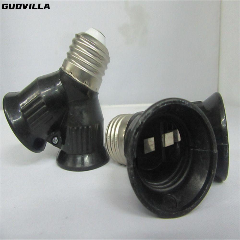 Ổ cắm bóng đèn GUDVILLA E27, PC chống cháy E27 TO 2E27, Cặp song sinh màu đen bền bỉ có đế LED vít E