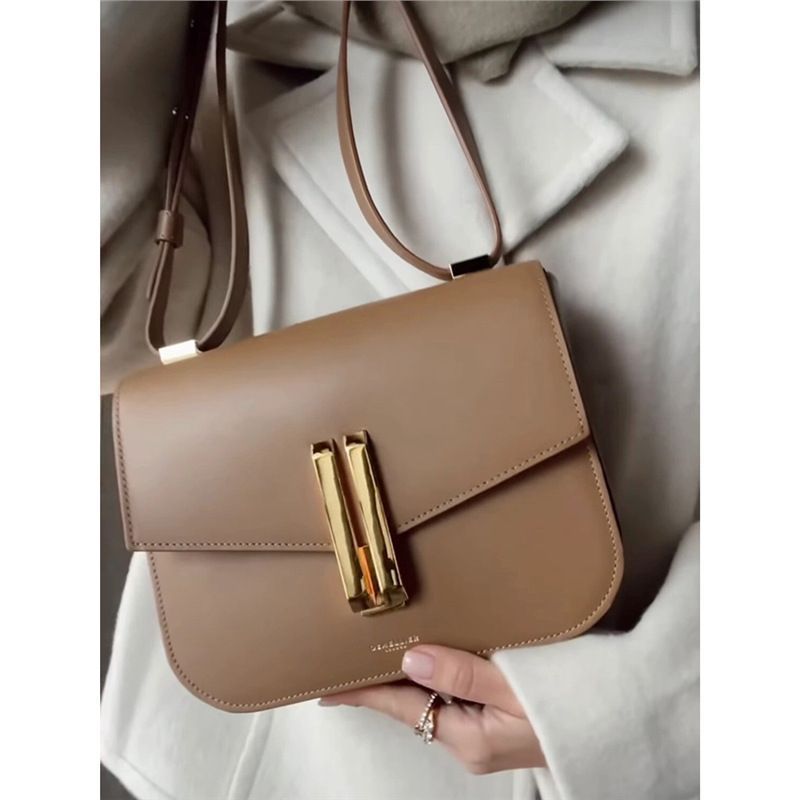 Anh Niche demellier Túi Khóa Cao Cấp Da Thật Chính Hãng Retro Một Vai Túi Vuông Nhỏ Túi Đậu Phụ Đeo 