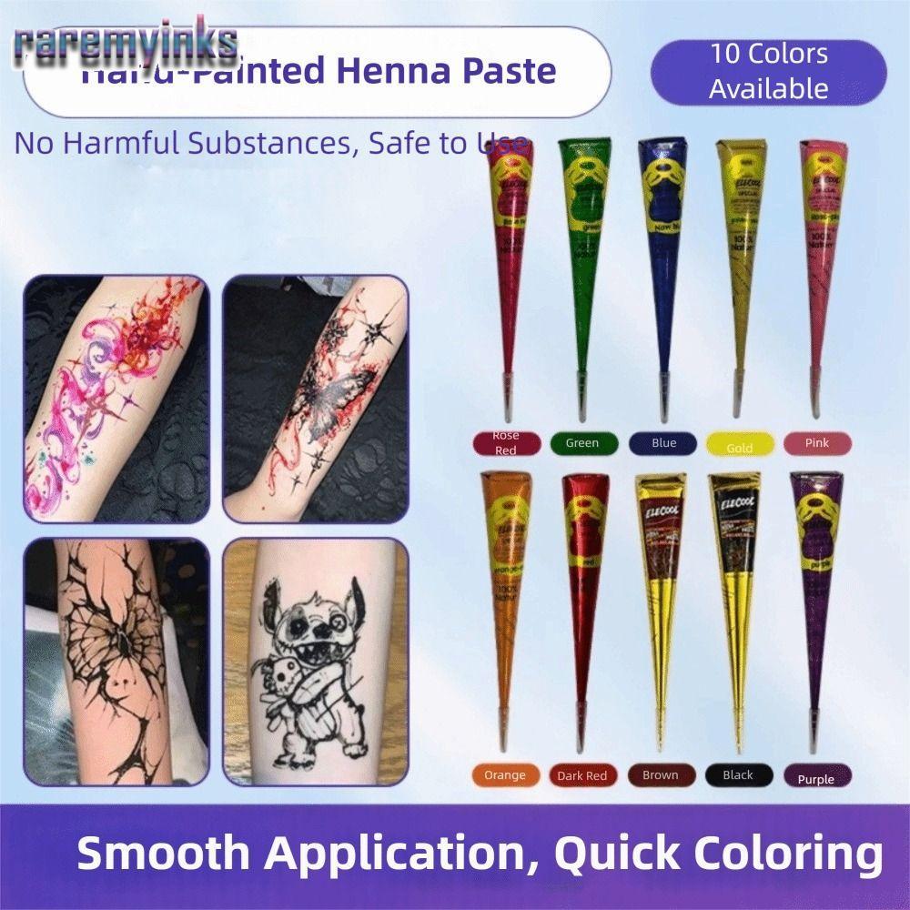 RAREM Henna Tattoo Cream, Black Brown Semi-permanent Henna Paste Cone, Mehndi Tạm Thời Dễ Sử Dụng Ke