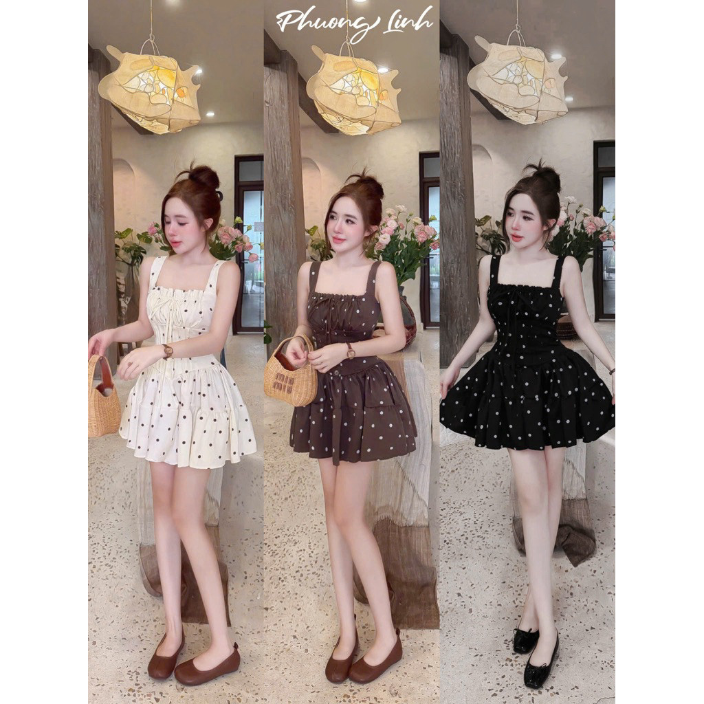 ĐẦM BI 2 NHÚN CỘT NƠ FORM XOÈ BYJOLIE