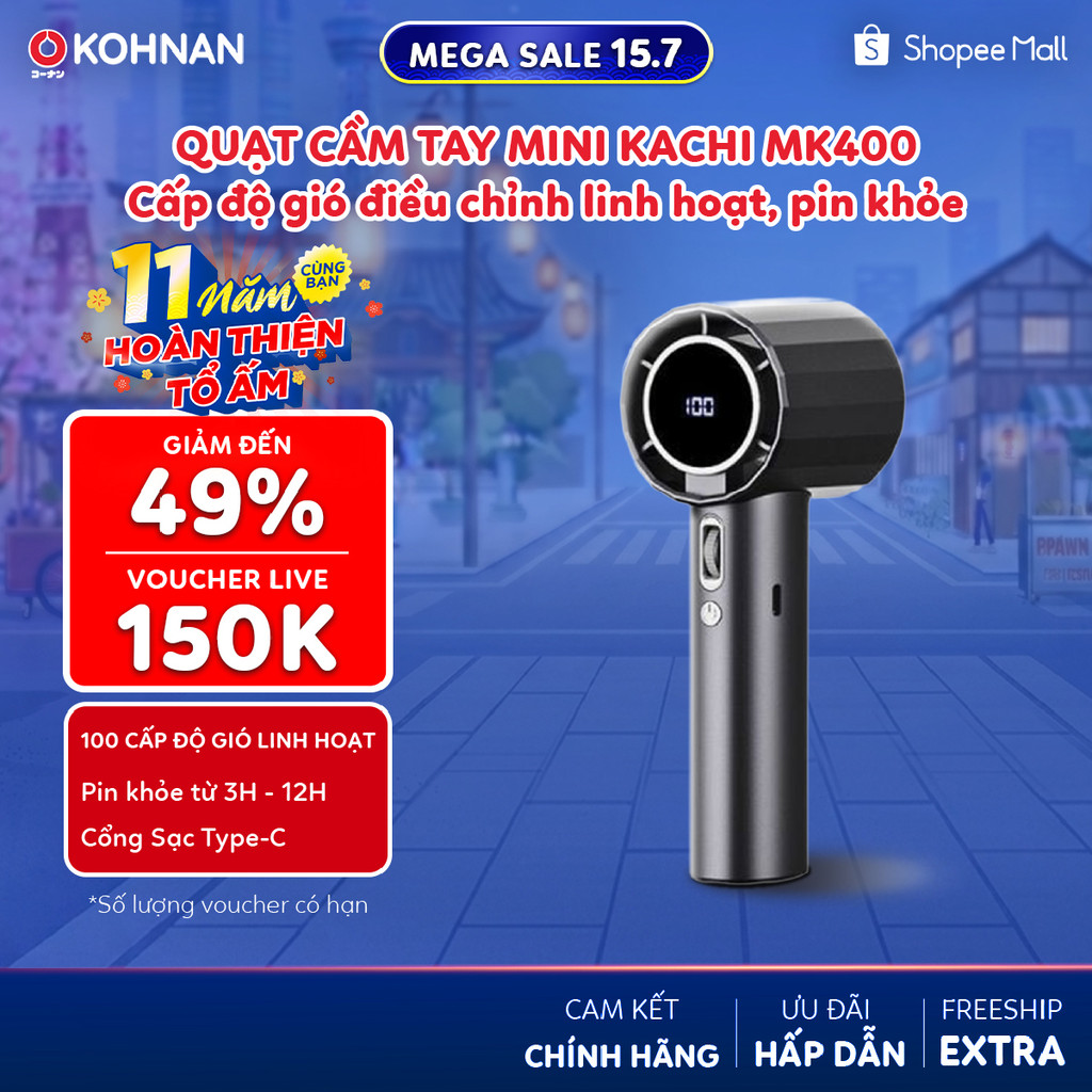 Quạt cầm tay mini KACHI MK400 100 cấp độ gió điều chỉnh linh hoạt, pin khỏe từ 3H đến 12H