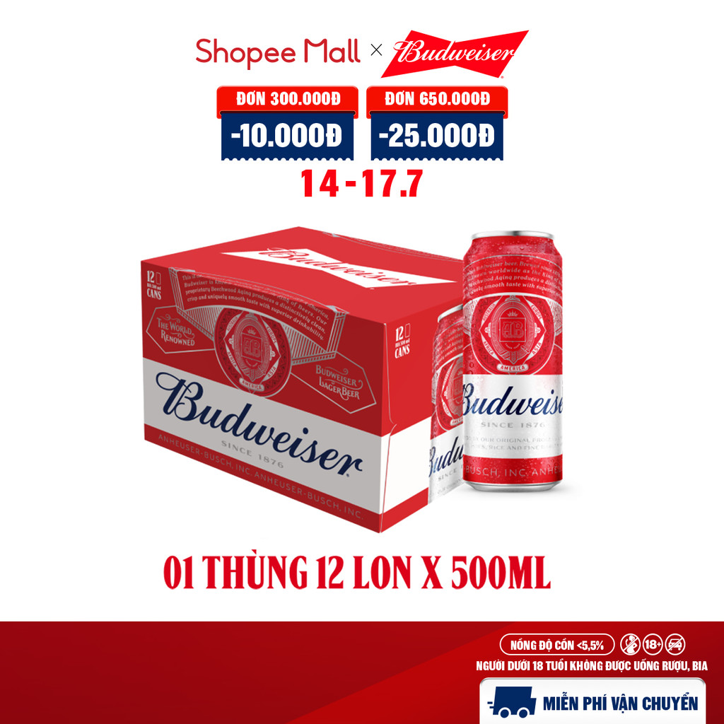 Nồng Độ Cồn 5.0% - Thùng 12 Lon Bia Budweiser (500ml/lon)