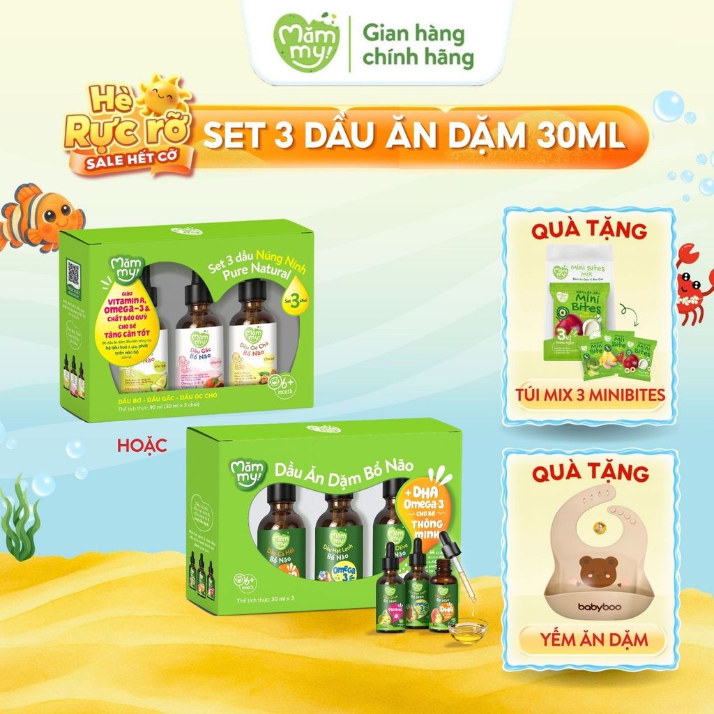 Dầu ăn dặm cho bé Mămmy Cá hồi Hạt lanh Olive Óc chó Gấc đỏ Bơ bổ sung DHA Omega 3,6,9 cho bé 6 thán