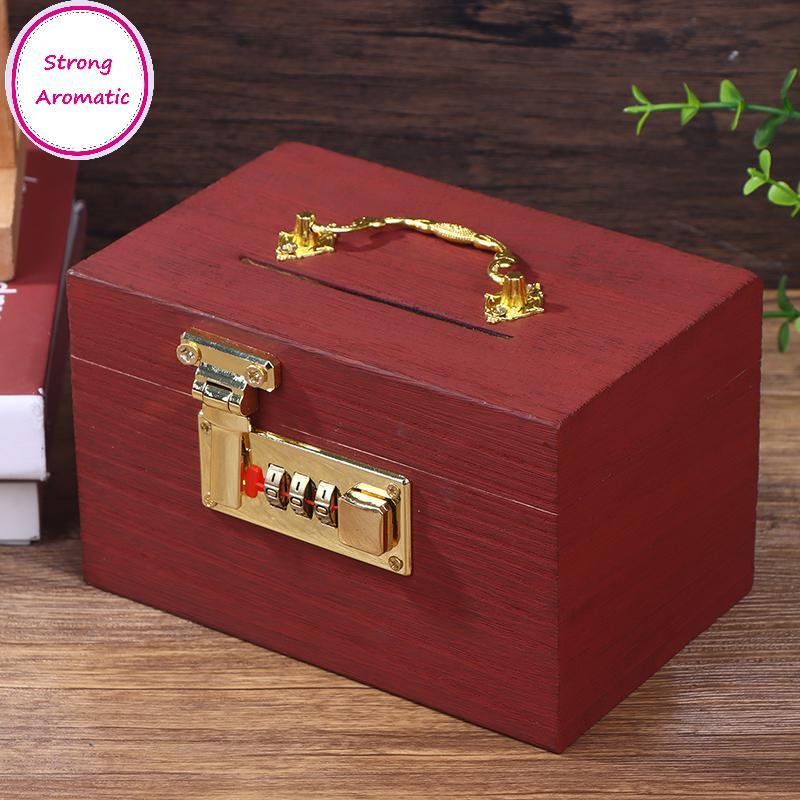 STRO Hộp Gỗ Mật Khẩu Lo Tiết Kiệm Tiền Đồng Xu Hộp Heo Đất Tổ Chức Với Lo Hộp Kho Báu Cho Thẻ Đô La 