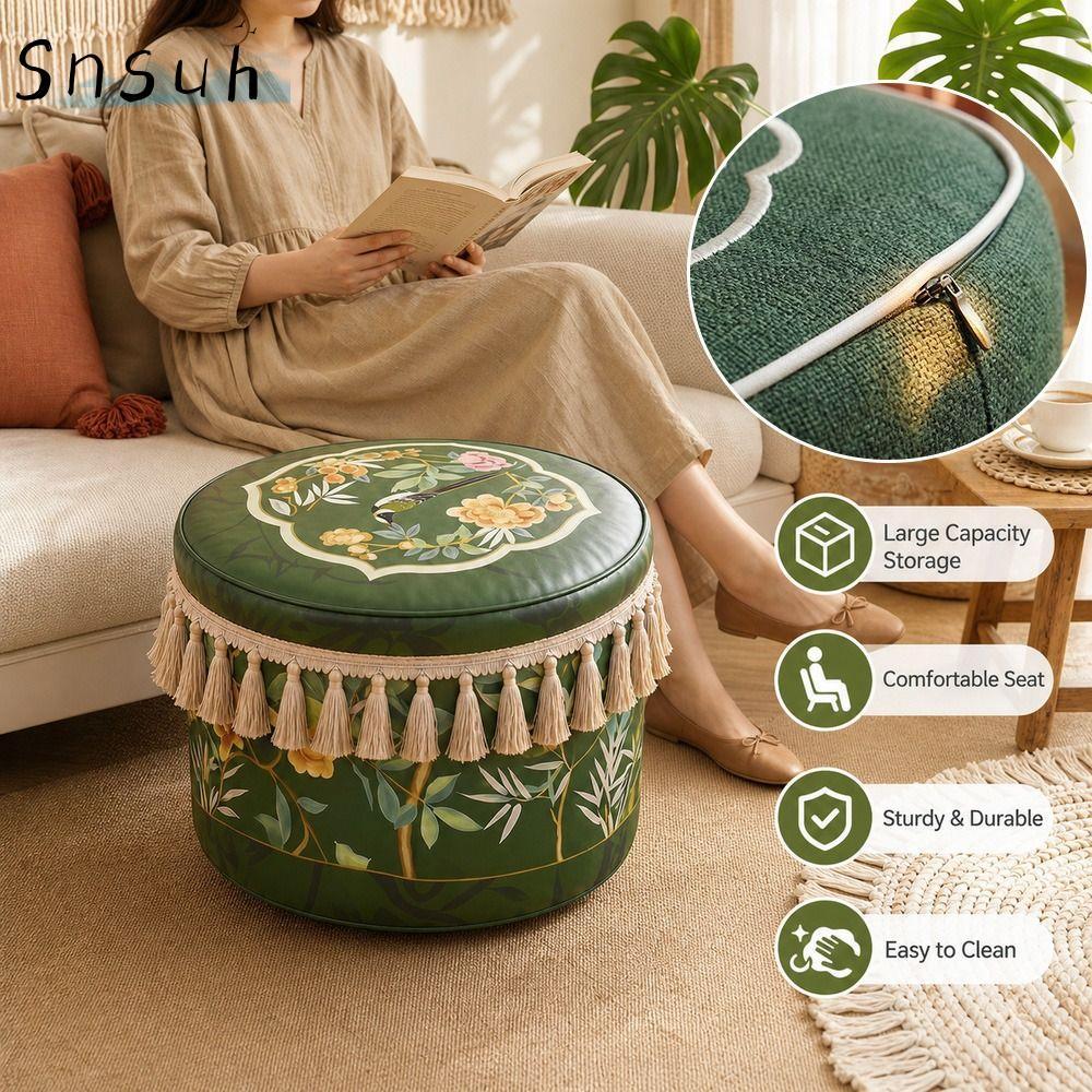 SNSUH Ottoman Pouf, Da PU Boho Họa Tiết Chân Bao, Mở Lớn Chống Nước Xanh Bảo Quản Ottoman Sử Dụng Tạ