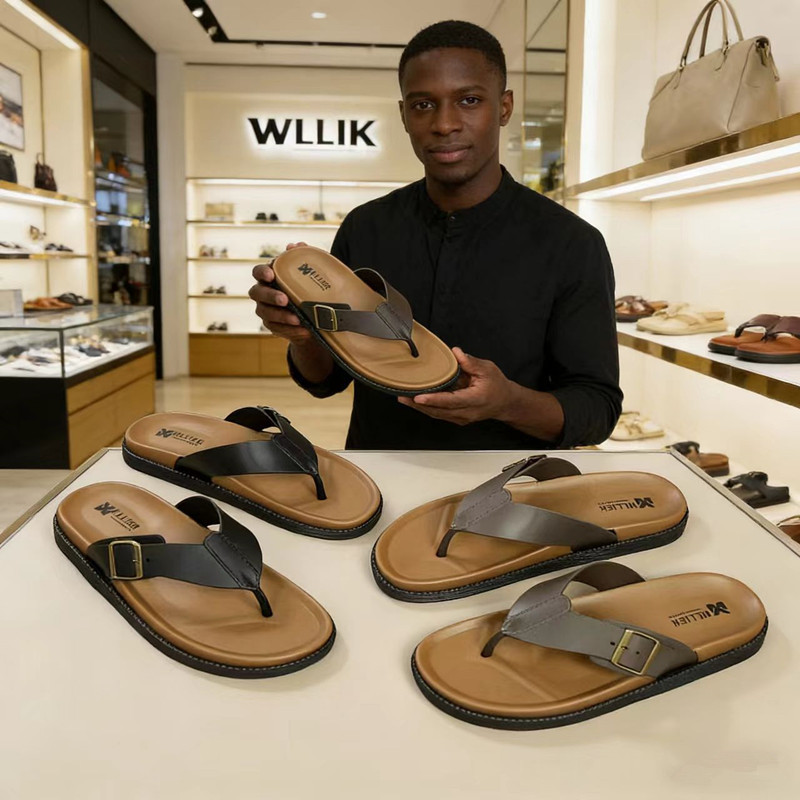 Flip-Flops Nam Mặc Bên Ngoài Flat Flip-Flops Khóa Vuông Nam Flip-Flops Dép Đi Biển