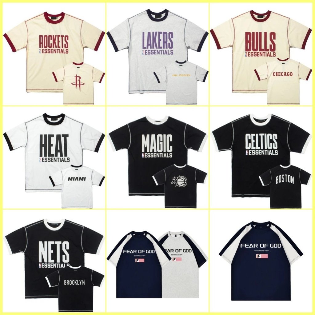 FOG Team Joint NBA Jersey ESSENTIALS Nam Nữ Cặp Đôi Đường Phố Mỹ In Hình Rời Áo Thun Tay Ngắn