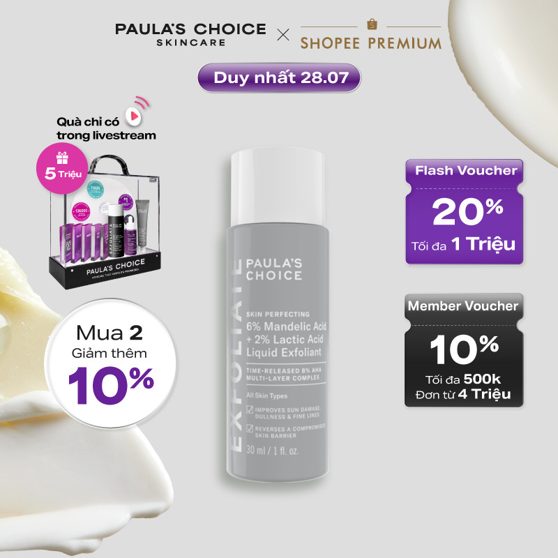 Dung dịch loại bỏ tế bào chết Paula's Choice 8% AHA (6% Mandelic Acid+ 2% Lactic Acid) Liquid Exfoli
