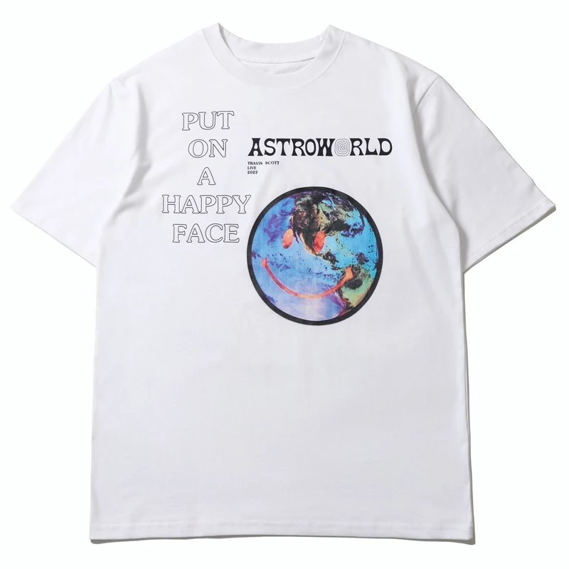 Áo thun in hình trái đất mặt cười Kanye Travis Scott Scott của Mỹ