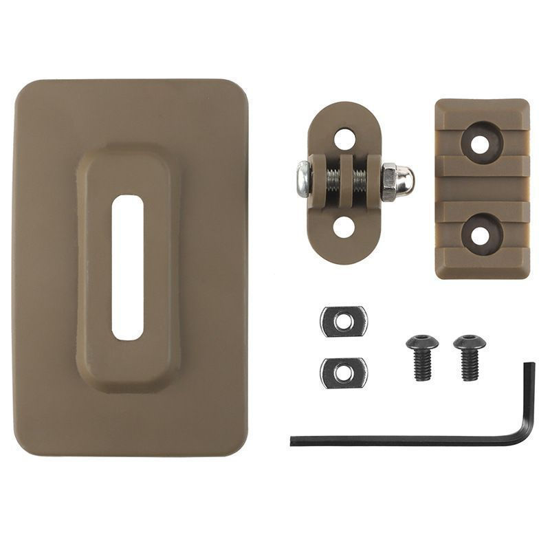 Base with camera mounting plate and helmet mount with quick-release feature12y Various accessories f