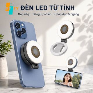 Đèn selfie LED từ tính, gập mở, xoay 360 độ, 3 chế độ, đa năng, rảnh tay, phụ kiện livestream, trang điểm, vlog.