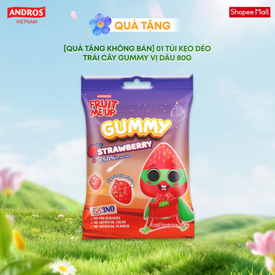 [QUÀ TẶNG KHÔNG BÁN] 1 túi kẹo Dẻo Trái Cây Gummy vị Dâu 80G - Nhập Khẩu Từ Pháp Của Pháp - ANDROS FRUIT ME UP GUMMY