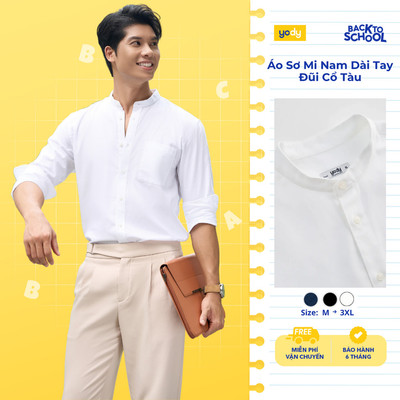 Áo sơ mi nam YODY dài tay cổ tàu vải đũi phom suông thoải mái TRA - MCSH25S018
