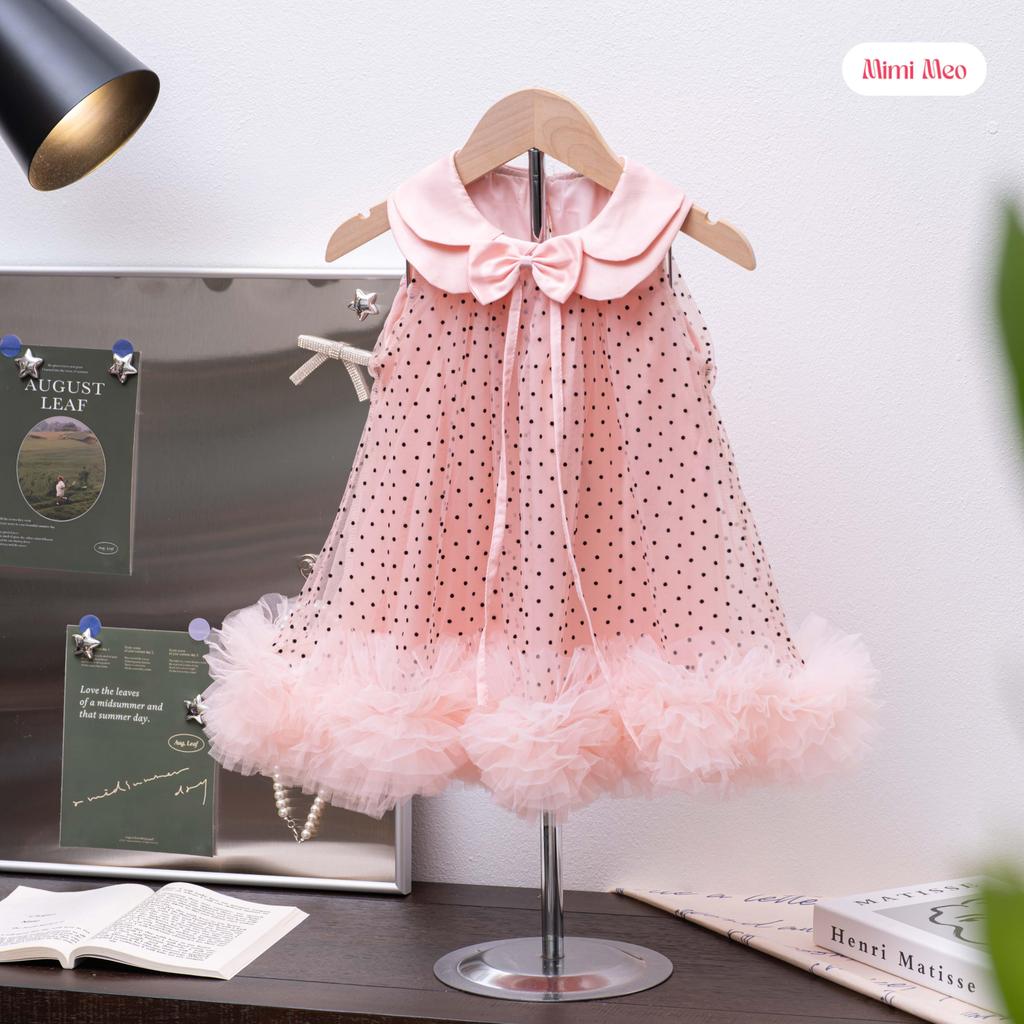 Váy Bé Gái TD416 Mimi Meo Chất Lưới Mềm Mát, Đầm Xoè Cổ Sen Phong Cách Công Chúa