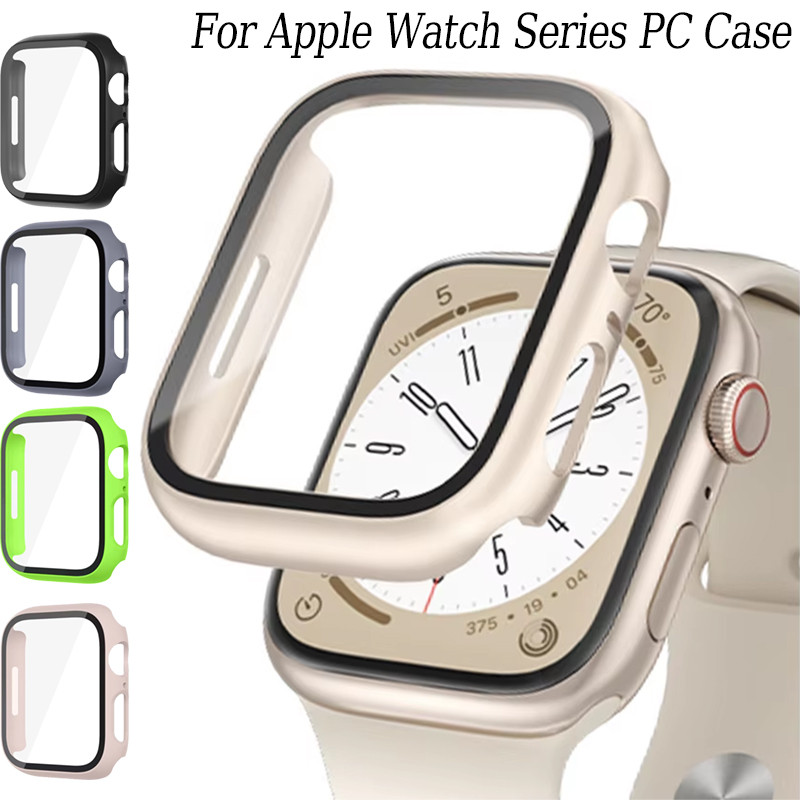 Ốp Bảo Vệ Màn Hình Cho Apple Watch Series 7 8 9 45MM 41MM Cứng PC Ốp Lưng Kính Cường Lực Cho Apple W
