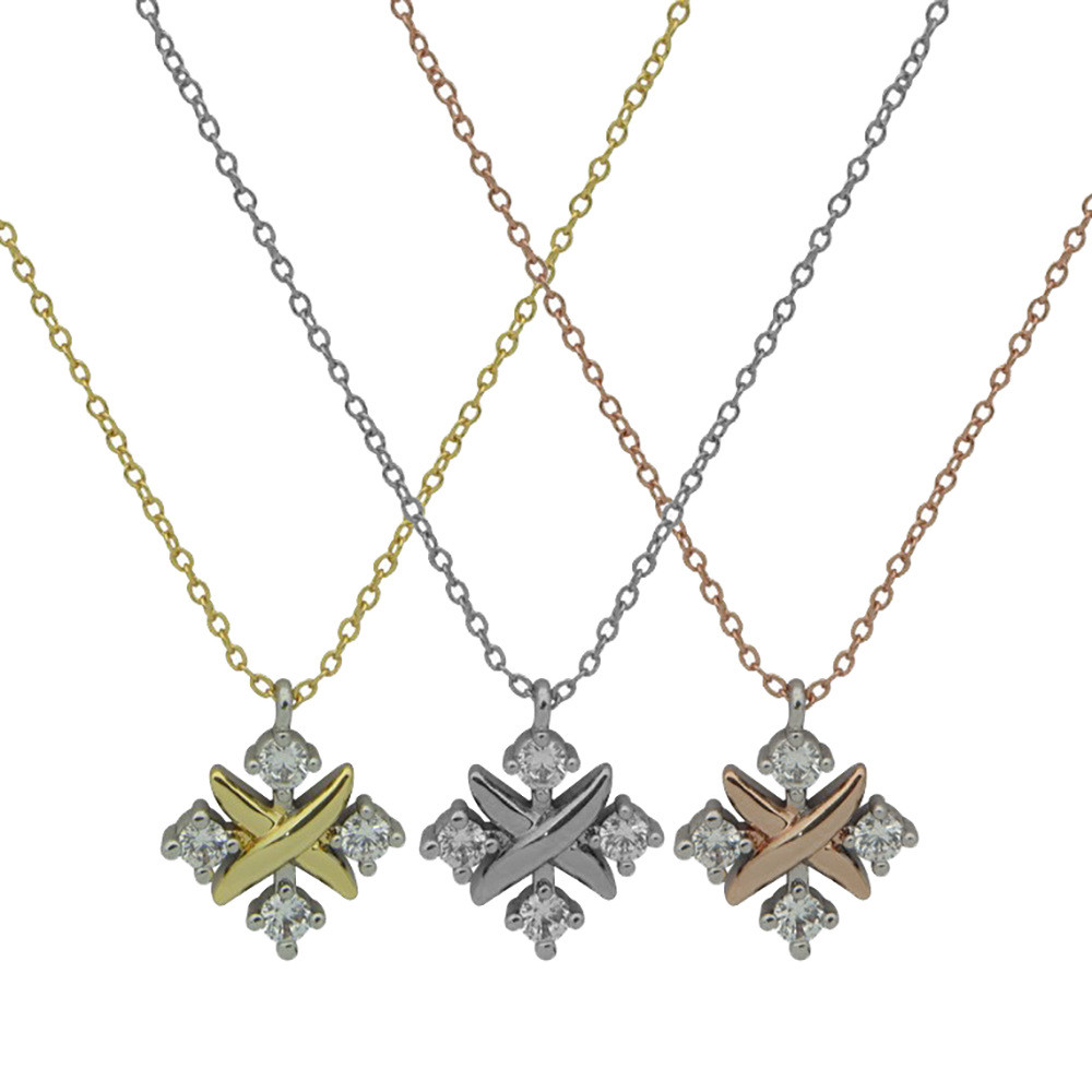 Y2BX Square Diamond Cross Chain Set Price t Four Ladies' Letter Necklace gold