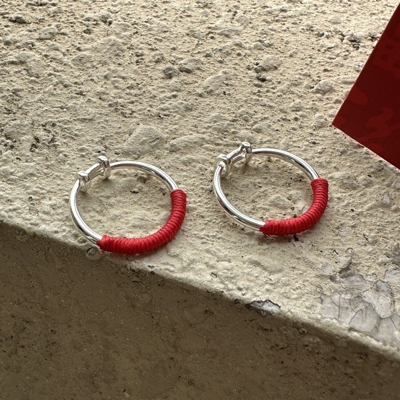 Y9T3 The rope's push-pull feel is simple and has a silver-toned atmosphere s925New Year's Red Vintag