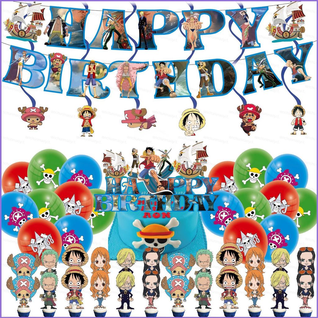Chủ đề One Piece trẻ em trang trí tiệc sinh nhật biểu ngữ bánh topper bóng bay xoáy bộ đồ dùng