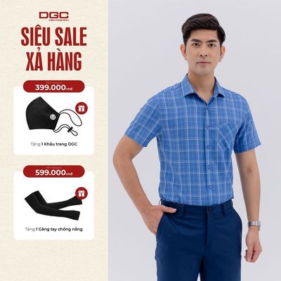 Áo Sơ Mi Nam Ngắn Tay DGC Dáng Suông, Vải Sợi Tre Thiên Nhiên, Kẻ Caro Xanh Dễ Phối Đồ - SASNBC54M