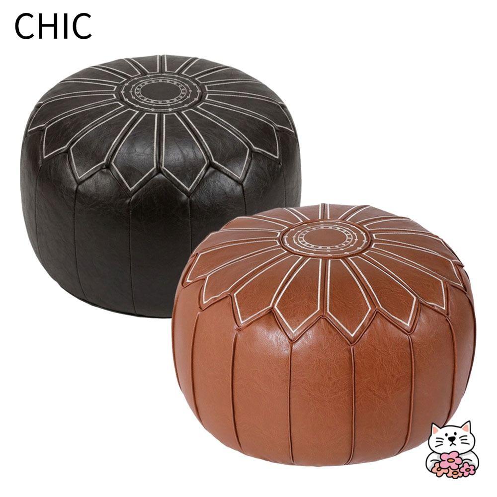 CHIC Fillable Ottoman Pouf, Da PU Phong Cách Ma-rốc Lưu Trữ Ottoman, Hình Tròn Thêu Họa Tiết Tròn Po