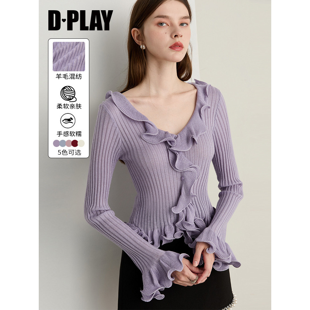 DPLAY Tím Dệt Kim Nữ Xù Dệt Kim Cardigan Mỏng Áo Thu Đông 2026