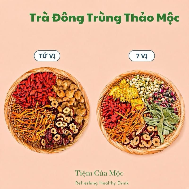 Trà đông trùng 4 vị, Trà đông trùng 7 vị (Hộp 30 Gói) Thanh lọc cơ thể