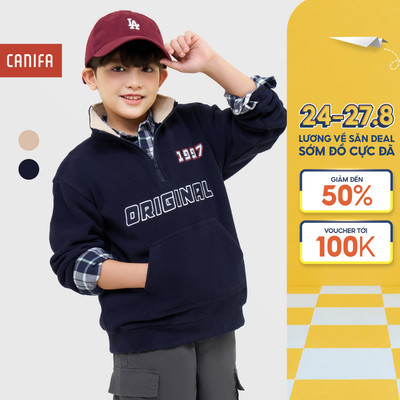 Áo nỉ bé trai CANIFA cổ bẻ dài tay in họa tiết 2TW25C009