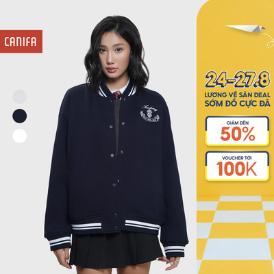 Áo khoác nỉ nữ CANIFA chất nỉ lót lông dài tay cổ lửng 6OT25C004